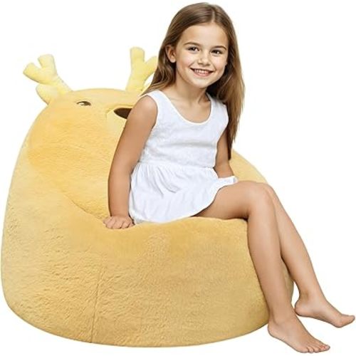 COMAX Bean Bag Chairs for Kids, Toddler BeanBag Sofa with Filler Bean Couch Stuffed for Boys and Girls, Lazy Floor Chair for Playroom, Nursery Room, Deer