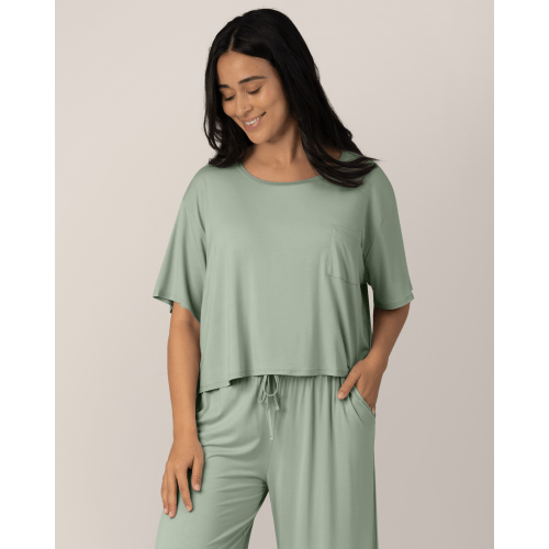Aria Bamboo Casual Cropped Short Sleeve Top | Granite - Kindred Bravely