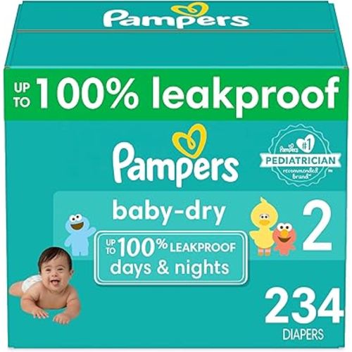 Pampers Baby Dry Diapers - Size 2, One Month Supply (234 Count), Absorbent Disposable Diapers