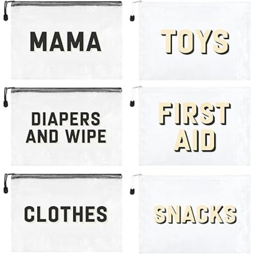 6pcs Hospital Diaper Bag Organizing Pouches for Labor and Delivery, Maternity Essentials Diaper Bag Organizer for Mommy Travel - Black/White