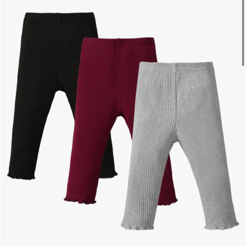 SOBOWO Baby Girl Leggings Pants Toddler Girls Solid Ribbed Pants 3 Pack Ruffle Bottoms Trouser Fall Winter Clothes 9M-3T