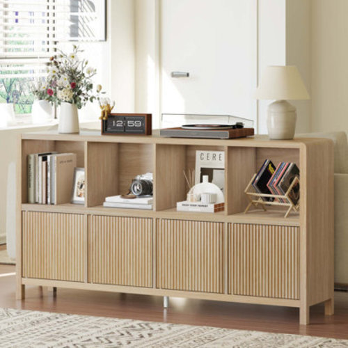 Guinna Farmhouse 8 Cube Bookshelf With 4 Doors, Wood Bookcase With Storage, Horizontal Cubby Organizer Shelf For Living Room, Office, Bedroom | Wayfair