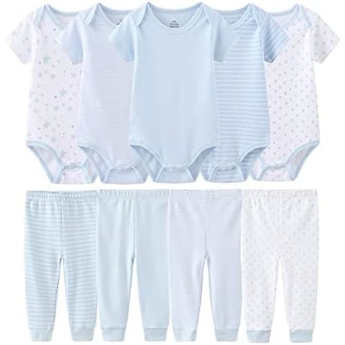 Newborn Baby Clothes Set - Short Sleeve Baby Boy Pants & Girl Bodysuits - Layette Sets