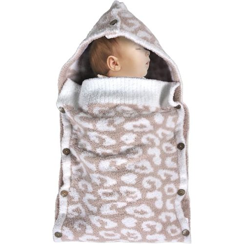 JOOJA Newborn Baby Swaddle Blanket for Boys Girls Essential for Infants 0-6 Months Receiving Blankets Knit Sleeping Bag Stroller Wrap Shower Gift Beige Cheetah