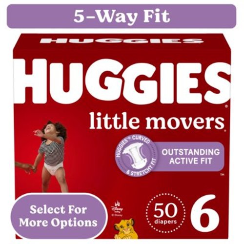 Huggies Little Movers Size 6 Diapers, Leak-Proof, Fast-Absorbing, for Active Babies (50 Count)