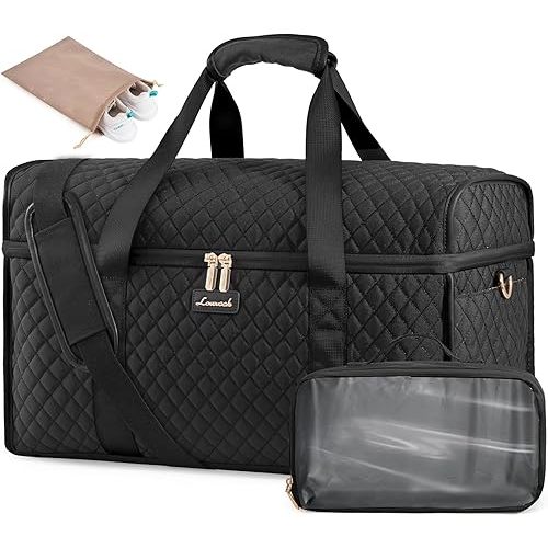LOVEVOOK Travel Duffle Bag, Weekender Bags For Women, Carry On Duffel Bags For Airplanes, Overnight Bag With Toiletry Bag, Hospital Bag for Labor and Delivery, Yoga Gym Bag with Wet Pocket, 3Pcs Set