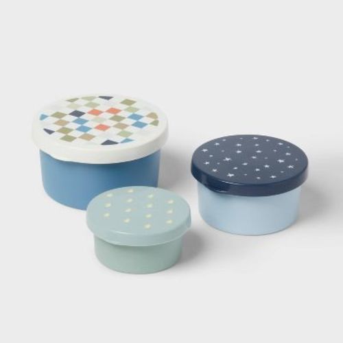 Kids' 3pk Checkered Single Wall Stainless Steel Snack Containers - Pillowfort™: Dishwasher-Safe, Portable Set