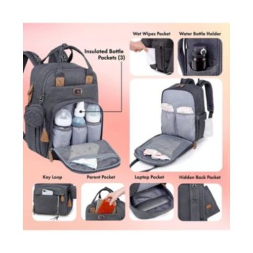 Diaper Bag Backpack with Portable Changing Pad, Pacifier Case and Stroller Straps
