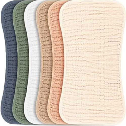 Konssy Muslin Baby Burp Cloths Sets for Unisex- 6 Pack Large 100% Cotton Burping Clothes for Newborn,Baby Girls and Boys