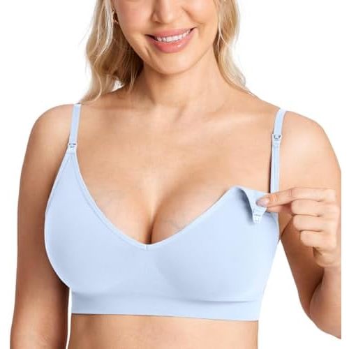 MOMANDA Sleep Nursing Bras for Breastfeeding Seamless Wirefree Maternity Bra V Neck Comfortable Bralette