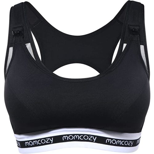 Momcozy Nursing Sports Bra Plus Size, YN11 Support Breastfeeding Maternity Bra Wireless Pregnancy Padded Low Impact Bralette - Black - XX-Large