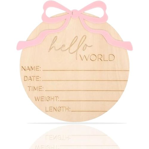 Hello World Newborn Sign Bow Wooden Baby Announcement Sign Pink Bow Welcome Baby Name Sign Newborn Photo Prop