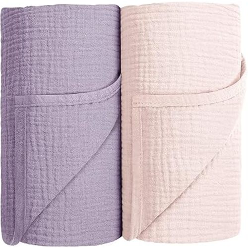 Susurration Muslin Swaddle Blanket Baby,100% Cotton Baby Receiving Blanket Soft Thin Baby Swaddle Blanket for Unisex Newborn 40x40in 2Pack (Pink Purple)