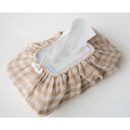 Baby Wipes Cover – Universal Size, One Size Fits All Wipes Packages | Muslin Cotton Tissue Cover for Nursery, Diaper Bag & Changing Table, Station | Gingham & Neutral Patterns (Beige Gingham)