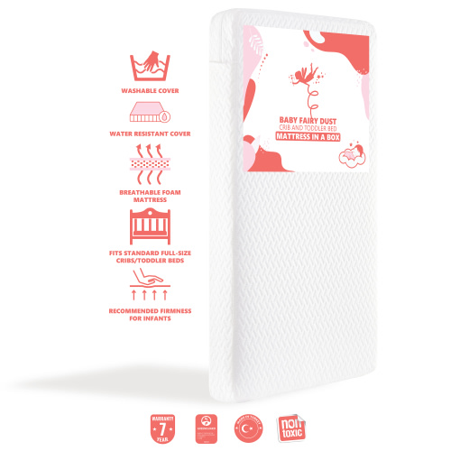 Dream On Me Baby Fairy 5” Foam Crib & Toddler Bed Mattress In White | Waterproof and Removable Cover | JPMA-certified | Mattress in a Box