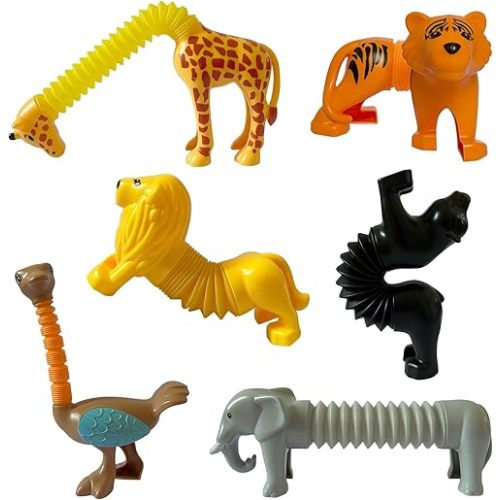 Animal Pop Tubes Sensory Toys 6 Pack Fidget Toddler Stretchable Stress Relief Tubes for Autism, Party Favors, Christmas Stocking Stuffers, Birthday Gifts for Kids Boys & Girls