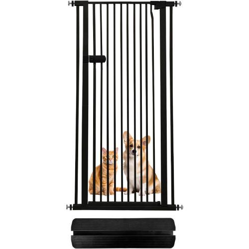 Lumizone Extra Tall Cat Gate 55.12" High Pressure Mounted Extra Wide 2025 New (17 Sizes) 1.37" Gap No Drilling Auto-Close One-Handed Operation Tall Pet Gate for Dogs (Black, 29.92"-34.24"/76-86.5cm)