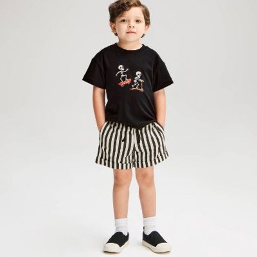 Toddler Boys' 2pc Halloween Skating Skeleton Short Sleeve French Terry Top & Shorts Set - Cat & Jack™ Black 3T