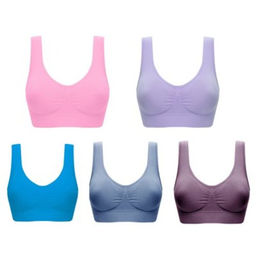 Ashirexll Bras for Women 5 Pack Seamless Sports Bra Wirefree Yoga Bra with Removable Pads for Women Bras Sports Bra Multicolor XXL