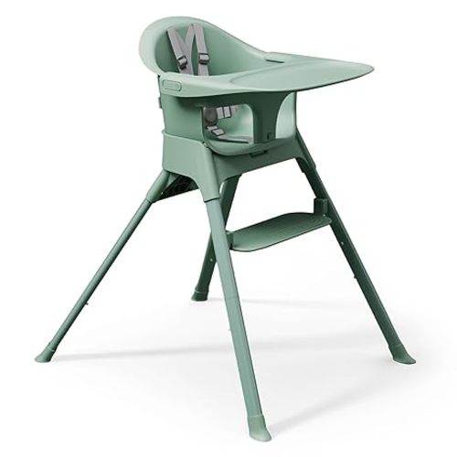 Mompush Olli 7-in-1 Convertible High Chair for Babies and Toddlers – Adjustable Height & Footrest, Dishwasher-Safe Tray, Compact Foldable Design for Easy Storage & Travel, Lightweight Yet Durable