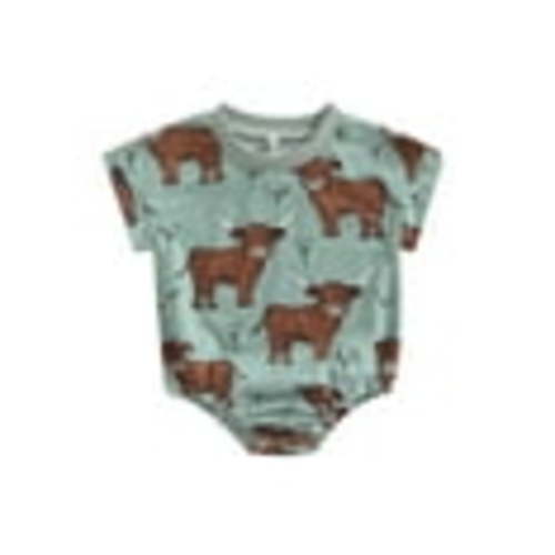 Qtinghua Newborn Baby Boy Girl Western Clothes Cow Print Bubble Romper Short Sleeve Oversized Jumpsuit Summer Outfits Green 12-18 Months