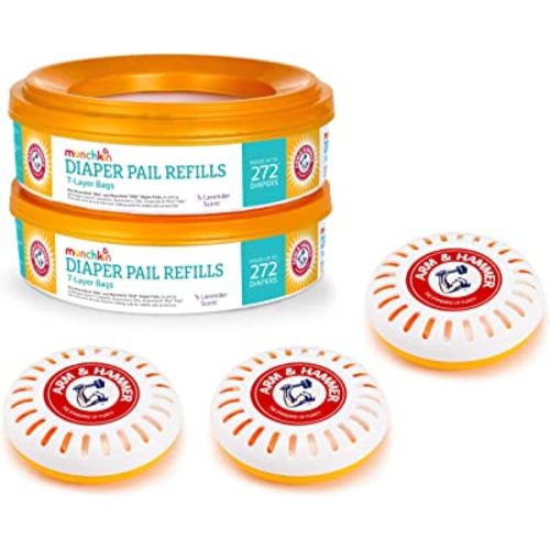 Munchkin® Arm & Hammer Diaper Pail Refill Rings, 544 Count, 2pk (272 Count Each) and 3pk Puck Baking Soda Cartridge