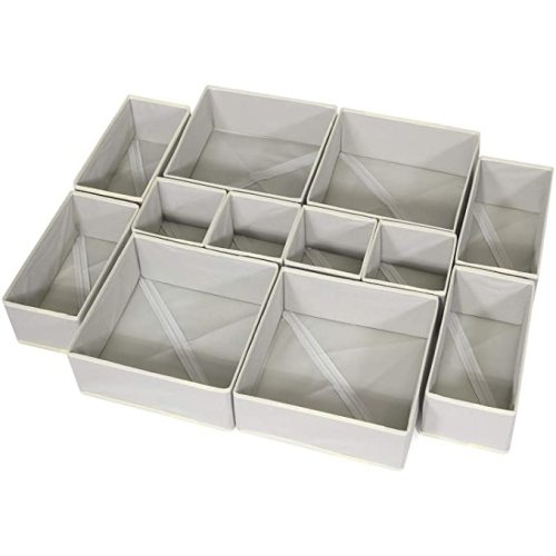 DIOMMELL 12 Pack Foldable Cloth Storage Box Closet Dresser Drawer Organizer Fabric Baskets Bins Containers Divider for Baby Clothes Underwear Bras Socks Lingerie Clothing,Grey 444