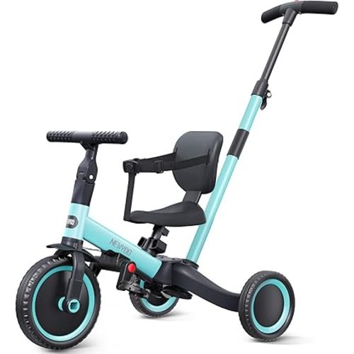 newyoo Tricycles for 1-3 Year Olds, Toddler Bike, Birthday Gift and Toy for Boys and Girls, Toddler Tricycle with Parent Push Handle, Trike with Backrest and Safety Belt, Blue, TR007