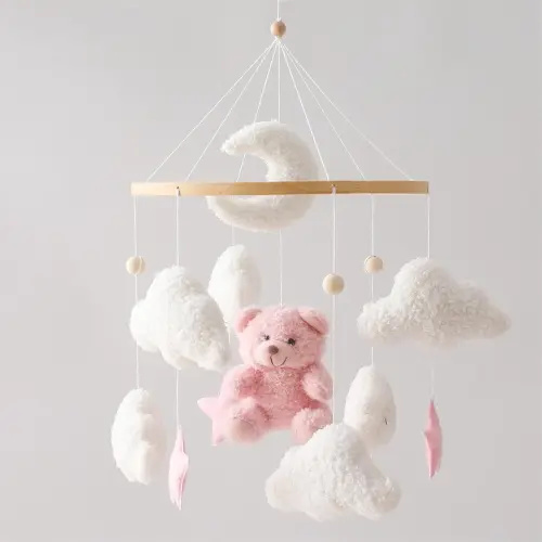 EERKEOD Baby Crib Mobile Bear Nursery Mobile for Boys Girls Teddy Velvet Mobile Nursery Decor for Infant Bedroom Hanging Baby Mobile for Bassinet Newborn Baby Gift（Pink Bear）