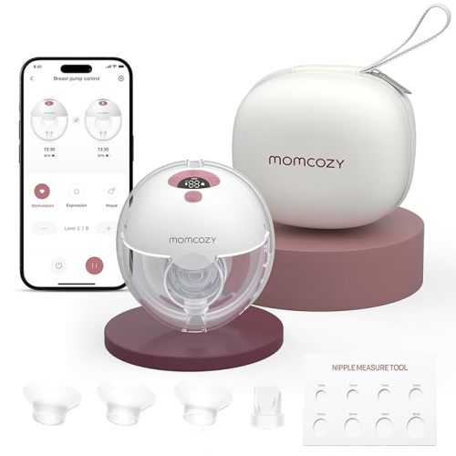 Momcozy M5 Smart APP Controlled Wearable Breast Pump, Hands-Free Wireless Electric Pump, 3 Modes 9 Suction Levels, BPA-Free, Portable Lightweight, 24mm Flange, 2-Pack Cozy Red