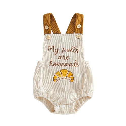 Newborn Infant Baby Boy Girl Thanksgiving Outfit Sleeveless Overalls Romper | Newborn Baby Boy Girl Thanksgiving Outfit Turkey/Croissant Embroidery Sleeveless Overalls Bubble Romper Corduroy Bodysuit