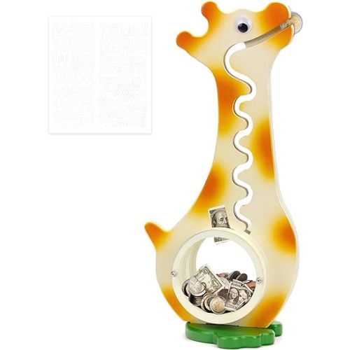Wooden Giraffe Piggy Bank Boalord for Boys Kids Girls Clear Big Belly Animal Coin Bank for Toddler Real Money Toy