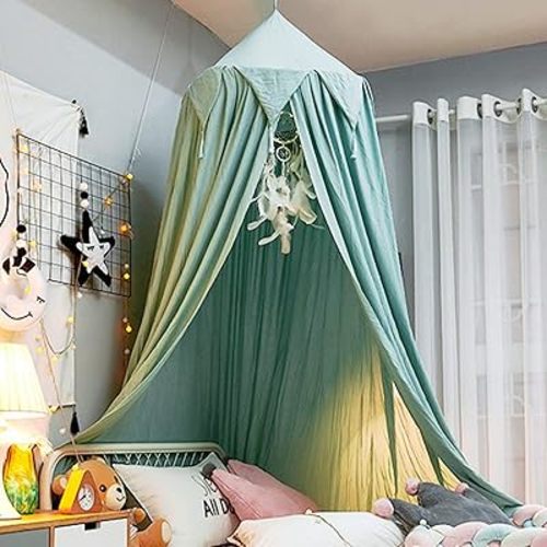 Bed Canopy for Girls, Kids Bed Curtain Bed Room Decor Hanging House Castle Reading Nook Dream Tent Full Queen Size(Green)
