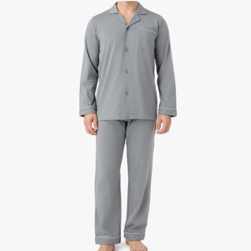 DAVID ARCHY Mens Pajamas Set Soft Cotton Notched Collar Pajamas for Men Long Sleeve Mens Sleepwear with Pockets & Front Fly