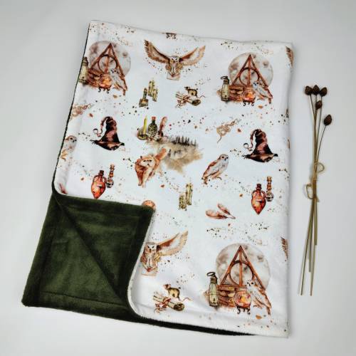 little wizard, magic owl blanket, personalized baby blanket, baby wizard blanket, newborn baby gift, white owl mail, school of magic