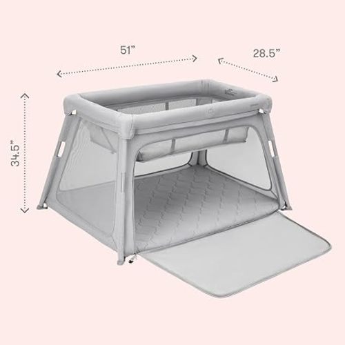 Newton Baby Deluxe Travel Crib & Play Yard Plus Bassinet Attachment Included | Largest in Class, Breathable, Washable Mattress, Foldable Playpen for Toddlers, Travel Bag, Grey