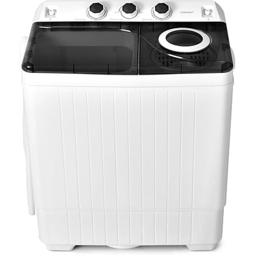 COSTWAY Portable Washing Machine, 2-in-1 Twin Tub 26lbs Capacity Laundry Washer(18lbs) and Spinner(8lbs) with Control Knobs, Timer Function, Drain Pump, Perfect for Home Apartment RV, Black