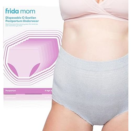 Frida Mom Postpartum Disposable Underwear, 100% Cotton, Microfiber, High Waist C-Section Underwear (8ct)