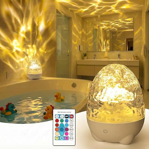 Waterproof Shower Light for Inside Bathroom, Egg-Shape Rechargeable Kids Bath Light, RGBW 13 Color Changing Shower Lamp Ocean Wave Projector Mood Night Lighting