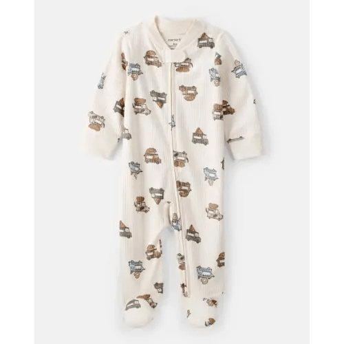 Baby Boy Truck Print Cotton Long-Sleeve Sleep & Play Pajamas - Ivory | Carter's