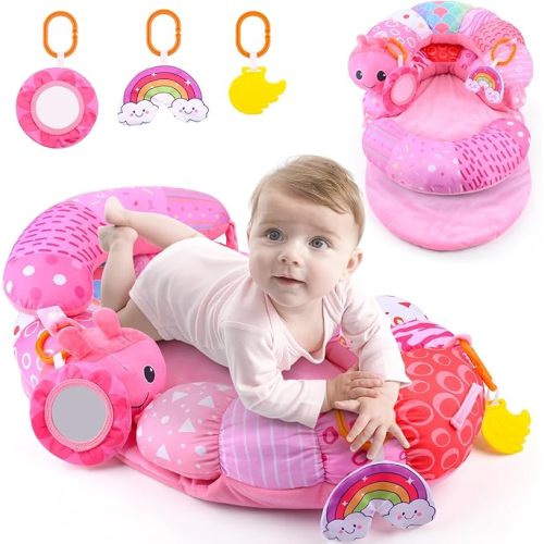 2-in-1 Tummy Time Mat & Seated Support Pillow - Sit Me Up Floor Seat (Pink)