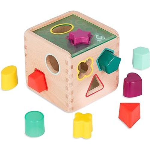 B. toys- Wonder Cube- Developmental Toy- Wooden Shape Sorter Cube – 9 Colorful Shapes – Educational Wooden Toy for Toddlers, Kids – 18 Months +