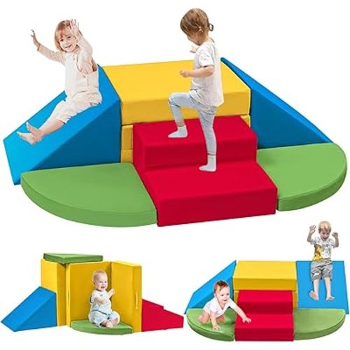 6-Piece Toddler Climbing Toys Indoor, Foam Climbing Toys for Toddlers, Soft Play Baby Climbing Blocks for Crawling & Sliding, Safe Climbing Play Set Indoor Gym Equipment for Toddler -Color