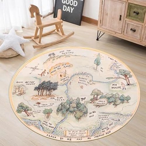 CR Round Pooh Map Rug Kids Room Nursery Decor Baby Room Rug 1501.3 47 Inches = 120 cm;