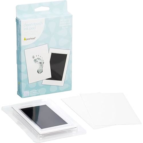 Pearhead Newborn Baby Handprint and Footprint Kit - No Mess Clean-Touch Ink Pad With Impression Cards, Safe for Skin, Perfect Keepsake for Family, Acid-Free, Smudge-Proof, Black, 3 Piece Set