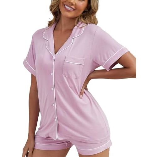Womens Pajama Sets Short Sleeve Sleepwear Soft Button Down Nightwear Lounge Pj Set XS-XXL