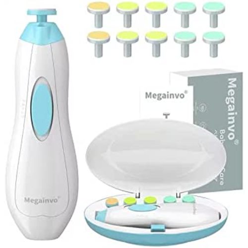 Baby Nail Clippers Electric Baby Nail Trimmer with LED Light Whisper Safe Nail File for Newborn Toddler Kids Toes Fingernails Care Kit with 10 Grinding Heads Battery Operated (Not Included) - Blue