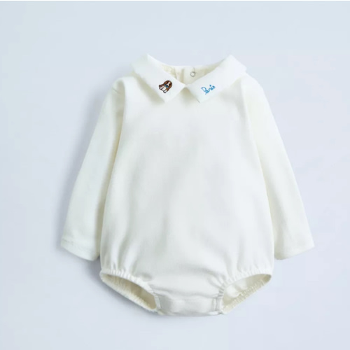 COMBINATION NECK EMBROIDERED FLEECE BODYSUIT - Oyster-white | ZARA United States