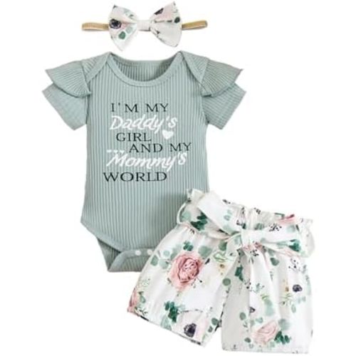 Newborn Girl Clothes Ruffled Sleeveless Romper Top Cute Floral Shorts with Headband Baby Girl Summer Clothes
