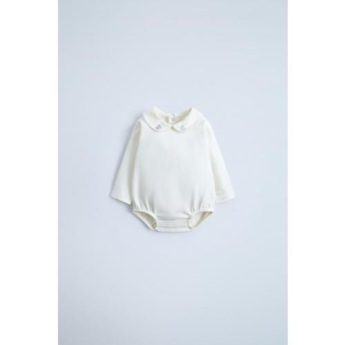 BODYSUIT WITH EMBROIDERED COLLAR - Oyster-white | ZARA United States